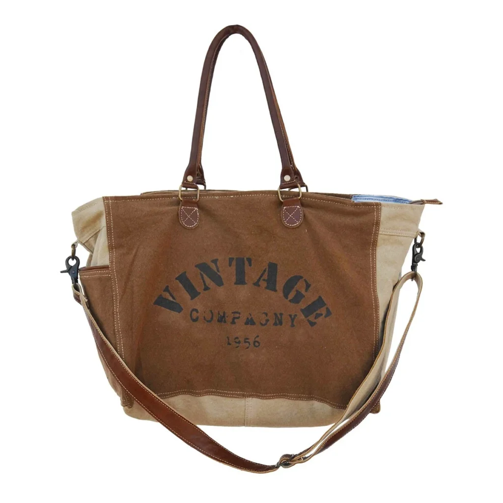 SAC A MAIN CUIR ET TOILE VINTAGE VINTAGE Company  45 X 30 X 18 CM - Photo N°1