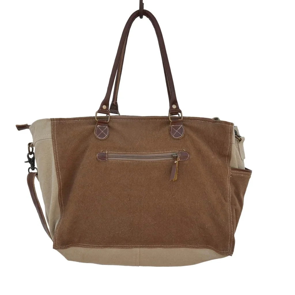 SAC A MAIN CUIR ET TOILE VINTAGE VINTAGE Company  45 X 30 X 18 CM - Photo N°3