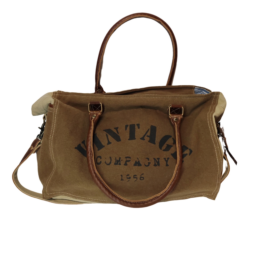 SAC A MAIN CUIR ET TOILE VINTAGE VINTAGE Company  45 X 30 X 18 CM - Photo N°6