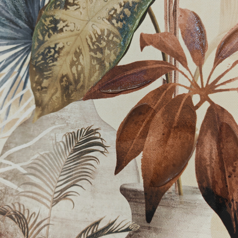 TOILE VASES ET FEUILLAGES TROPICALES 60 x 80 cm - Photo N°3