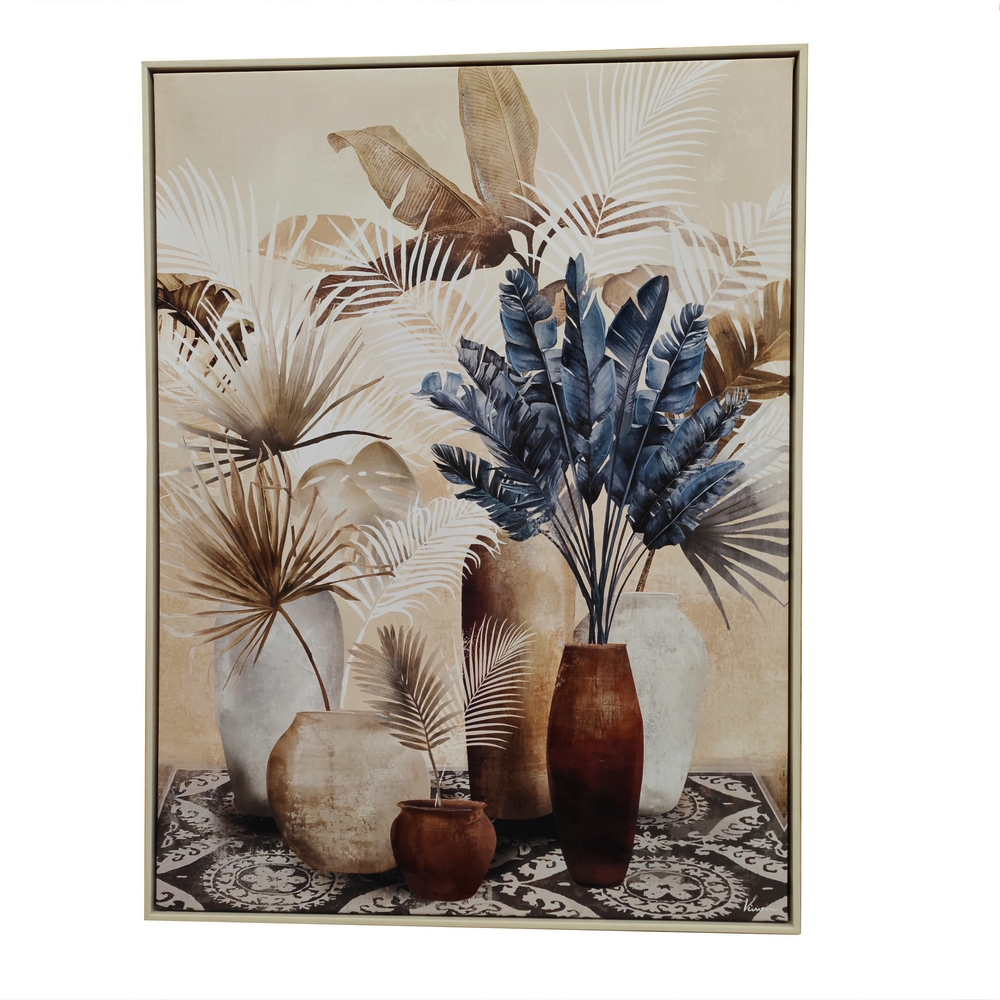 TOILE VASES ET FEUILLAGES TROPICALES 60 x 80 cm - Photo N°1