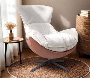 FAUTEUIL LOUNGE LARGE OEUF TISSU GRIS ASSISE GRAND CONFORT 86 X 102 X 98 CM