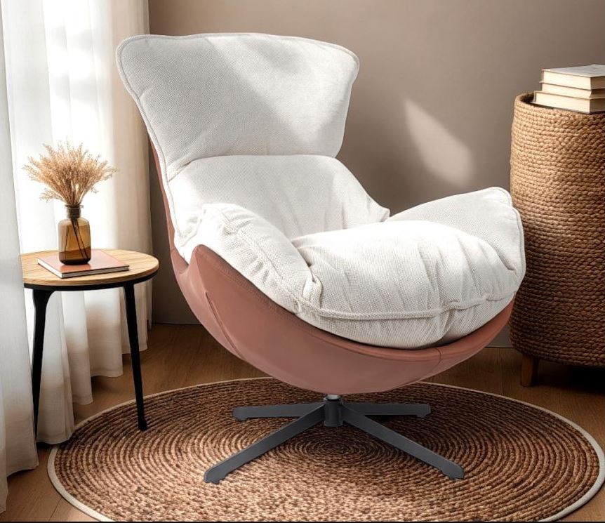 FAUTEUIL LOUNGE LARGE OEUF TISSU GRIS ASSISE GRAND CONFORT 86 X 102 X 98 CM - Photo N°1