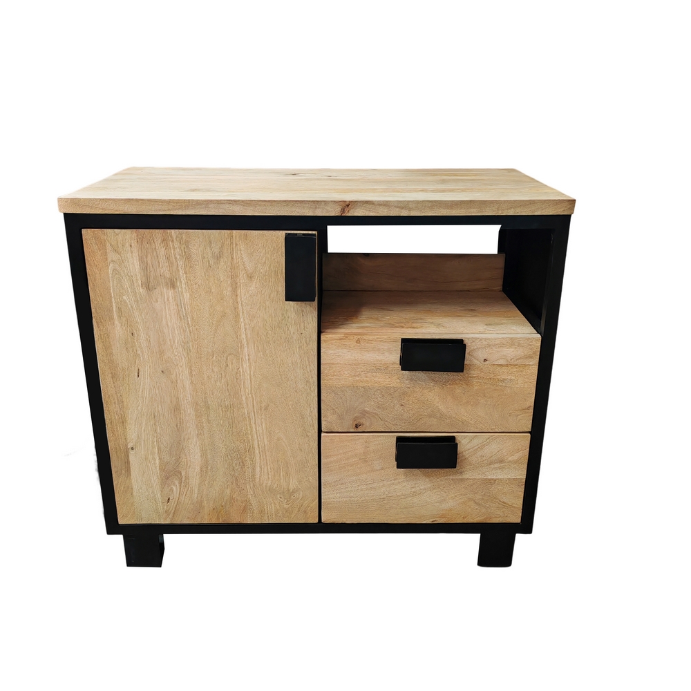 MEUBLE SALLE DE BAIN MODELE IPN MANGUIER ET METAL 1 P 2 T NICHE  90 X 80 X 45 CM - Photo N°10