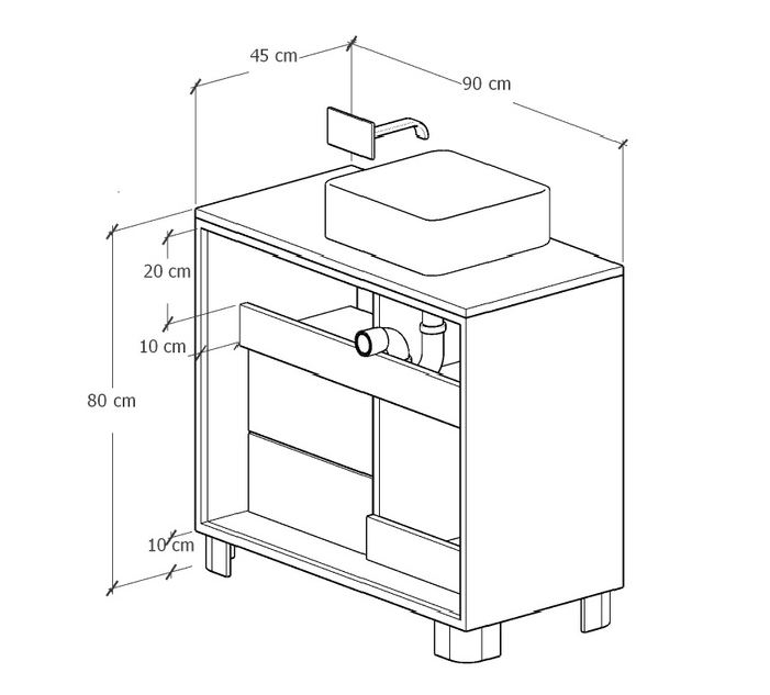 MEUBLE SALLE DE BAIN MODELE IPN MANGUIER ET METAL 1 P 2 T NICHE  90 X 80 X 45 CM - Photo N°4