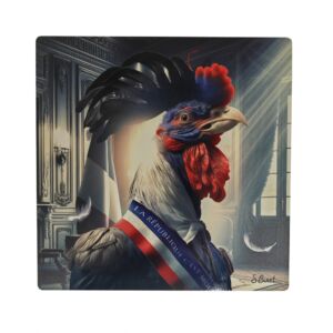 IMPRESSION S BINET COQ PRESIDENT SUR DIBOND AVEC ATTACHE 20 X 20 CM
