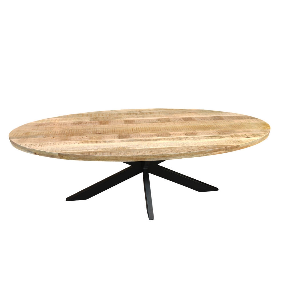 TABLE OVALE EN MANGUIER MASSIF PIED EN METAL BRUTE 240 X 110 X 78 CM - Photo N°6