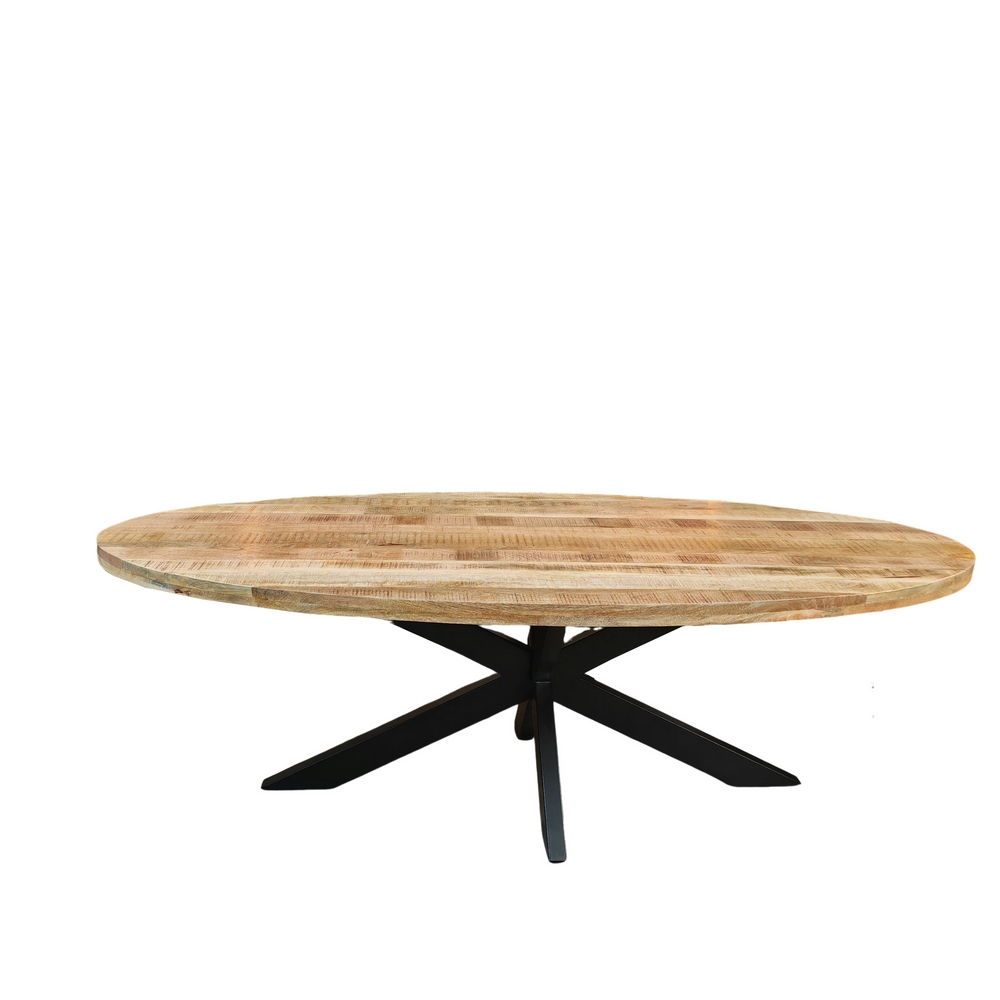 TABLE OVALE EN MANGUIER MASSIF PIED EN METAL BRUTE 240 X 110 X 78 CM - Photo N°1