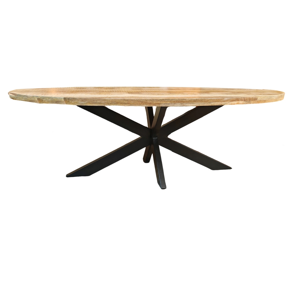 TABLE OVALE EN MANGUIER MASSIF PIED EN METAL BRUTE 240 X 110 X 78 CM - Photo N°4