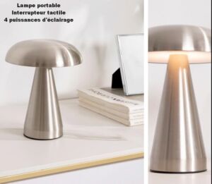 LAMPE PORTABLE METAL CHAMPAGNE SUR BATTERIE INTER TACTILE 19 X 20 X 19 CM