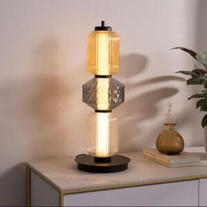 LAMPE BOHEME EN VERRE AMBRE FUME ET TRANSPARENT SUPPORT NOIR 20 X 53 X 20 CM