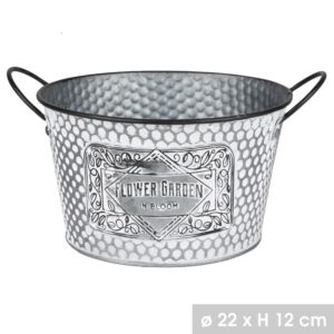 SEAU CACHE POT EN METAL FLOWERS  et  GARDEN AVEC ANSES 22 X 12 X 22 CM