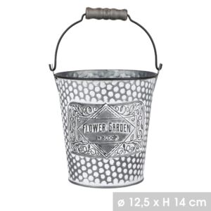 SEAU CACHE POT EN METAL FLOWERS  et  GARDEN AVEC ANSE 12.5 X 13 X 12.5 CM
