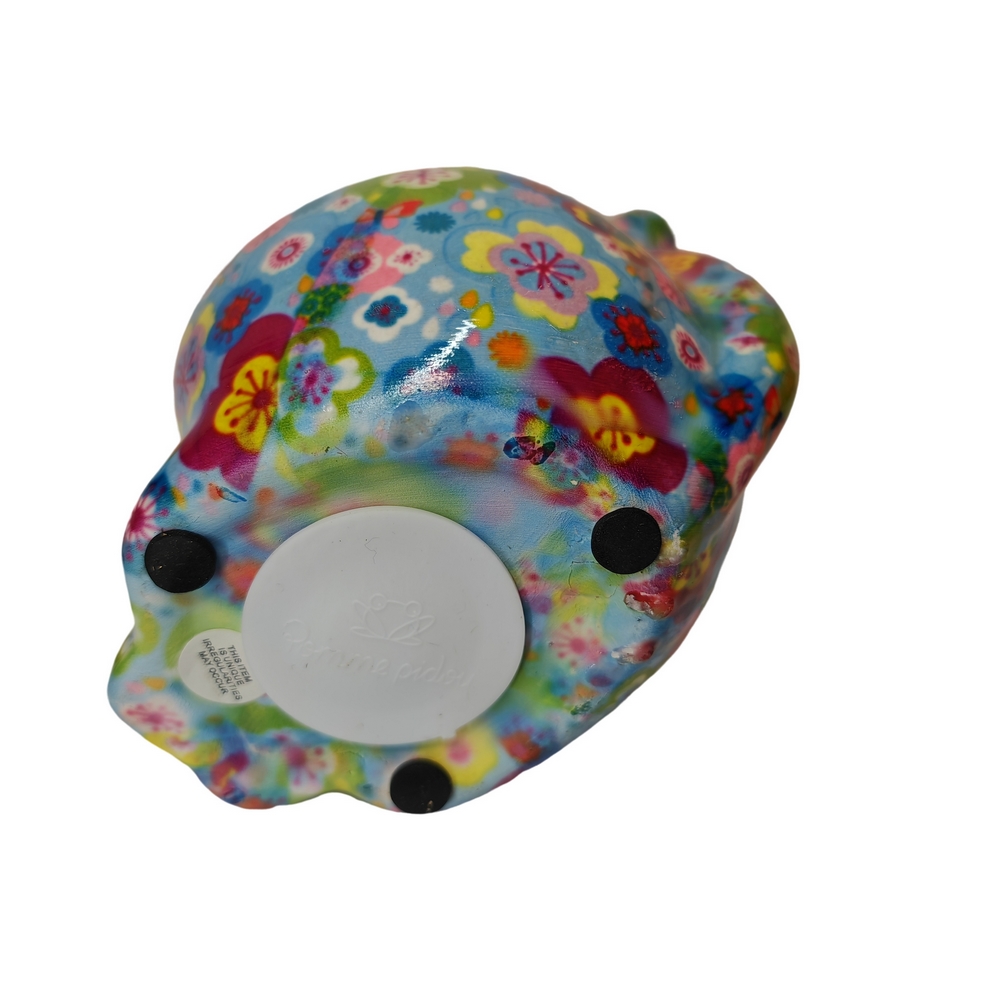 TIRELIRE CHAT CARAMEL POMME PIDOU BLEUE ET FLEURS - Photo N°2