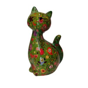 TIRELIRE CHAT CARAMEL POMME PIDOU VERTE ET COEURS