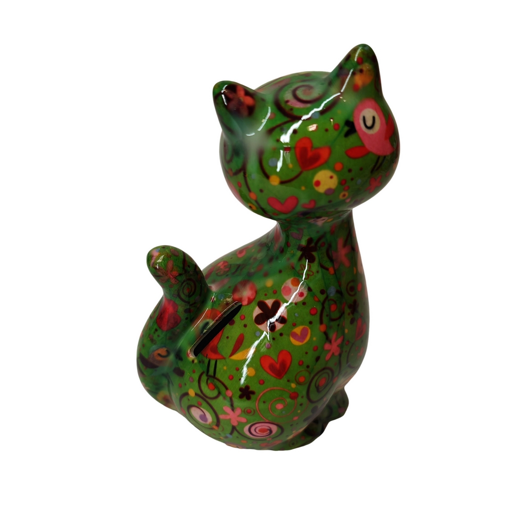 TIRELIRE CHAT CARAMEL POMME PIDOU VERTE ET COEURS - Photo N°3