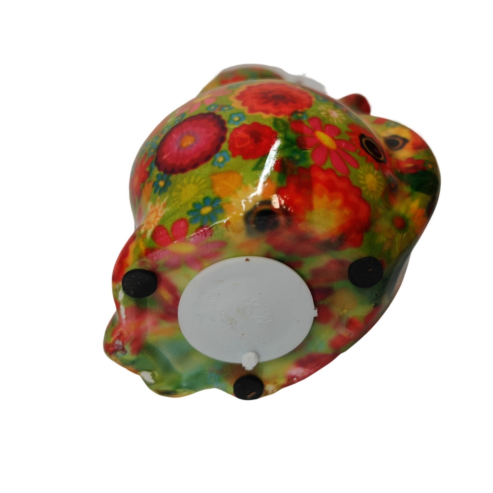 TIRELIRE CHAT CARAMEL POMME PIDOU VERTE ET FLEURS - Photo N°2