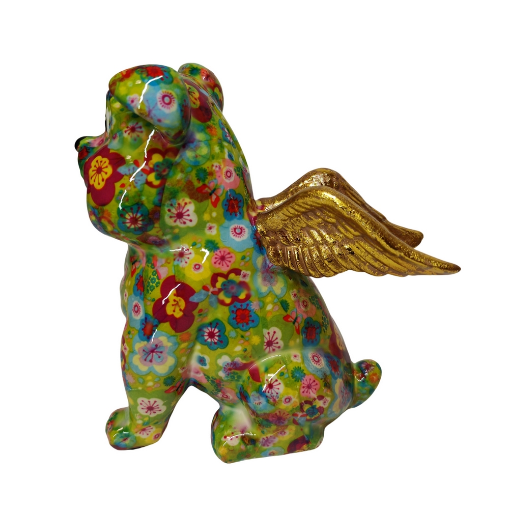 TIRELIRE BULLDOG ANGEL'S POMME PIDOU VERTE ET FLEURS - Photo N°3