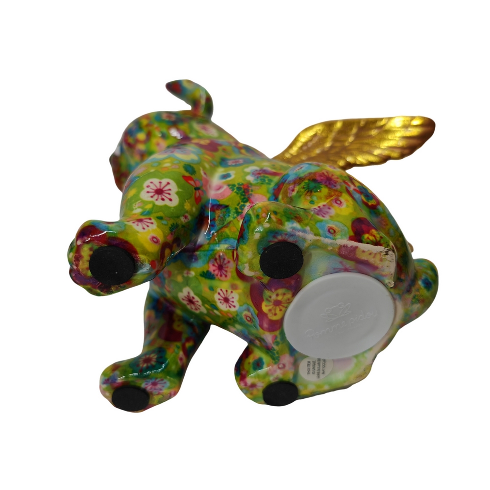 TIRELIRE BULLDOG ANGEL'S POMME PIDOU VERTE ET FLEURS - Photo N°2