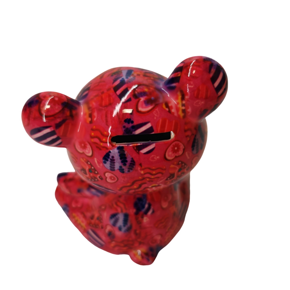 TIRELIRE OURS TOTO POMME PIDOU ROUGE ET COEURS - Photo N°3