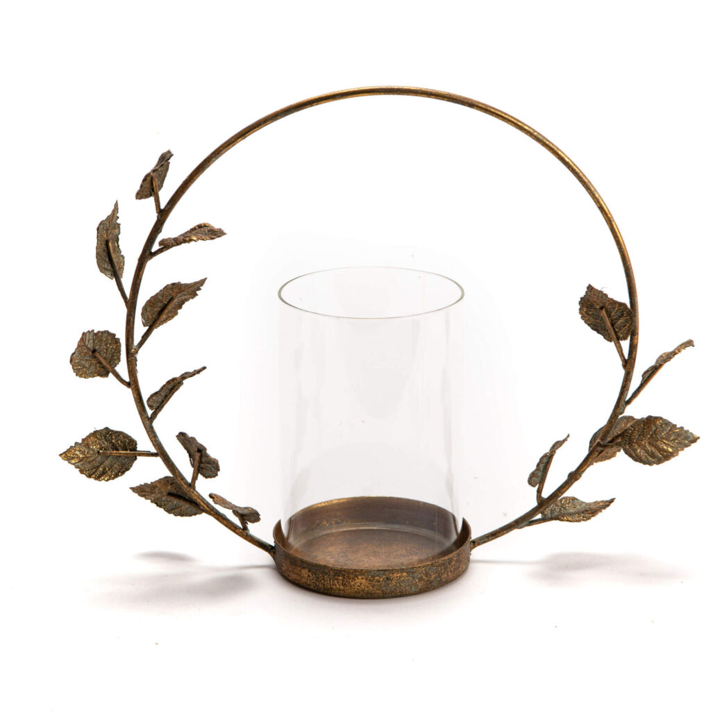 PHOTOPHORE FEUILLAGES METAL DORE 30 X 23 X 9 CM - Photo N°1