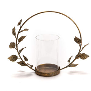 PHOTOPHORE FEUILLAGES METAL DORE 30 X 23 X 9 CM