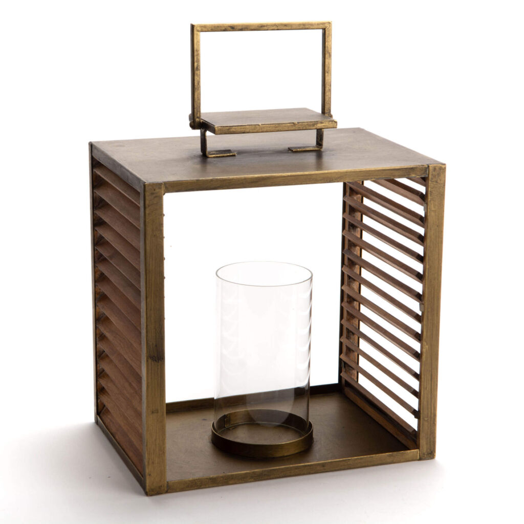 LANTERNE ASPECT LAITON ET BOIS 31 X 44 X 21 CM - Photo N°1