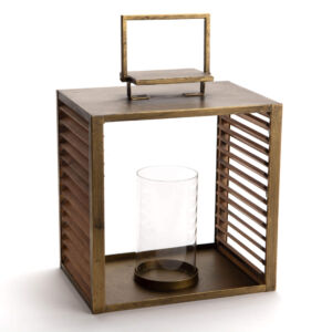 LANTERNE ASPECT LAITON ET BOIS 31 X 44 X 21 CM