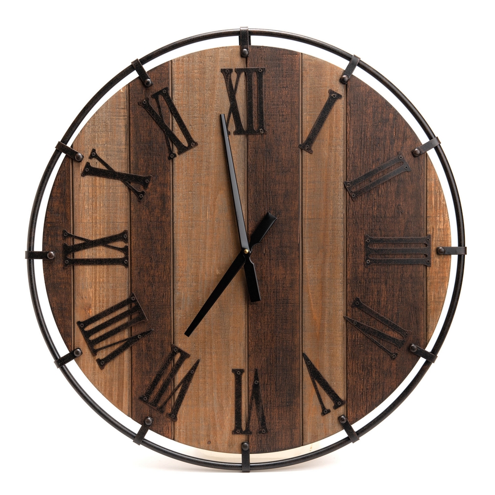 HORLOGE BOIS ET FER 60 CM DE DIAMETRE - Photo N°1