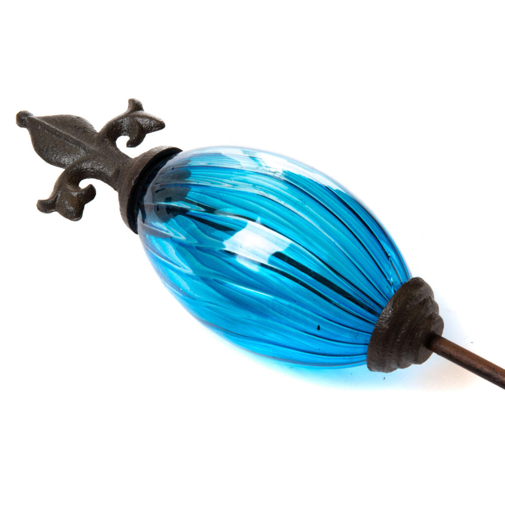 TUTEUR BOULE ROSACE BLEUE EN VERRE ET DECOR 10 X 107 CM - Photo N°3