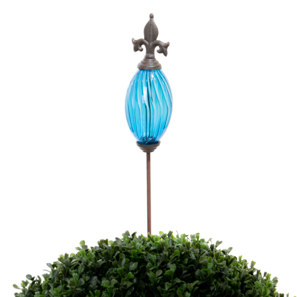 TUTEUR BOULE ROSACE BLEUE EN VERRE ET DECOR 10 X 107 CM - Photo N°1