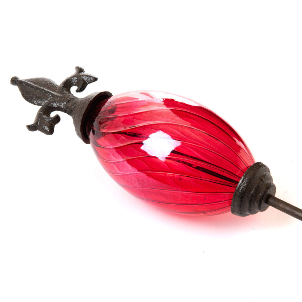 TUTEUR BOULE ROSACE ROUGE EN VERRE ET DECOR 10 X 107 CM - Photo N°3