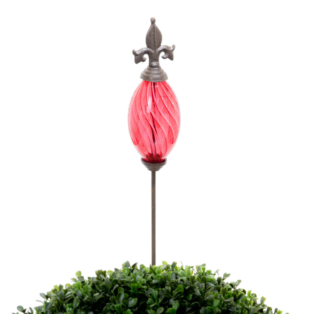 TUTEUR BOULE ROSACE ROUGE EN VERRE ET DECOR 10 X 107 CM - Photo N°1