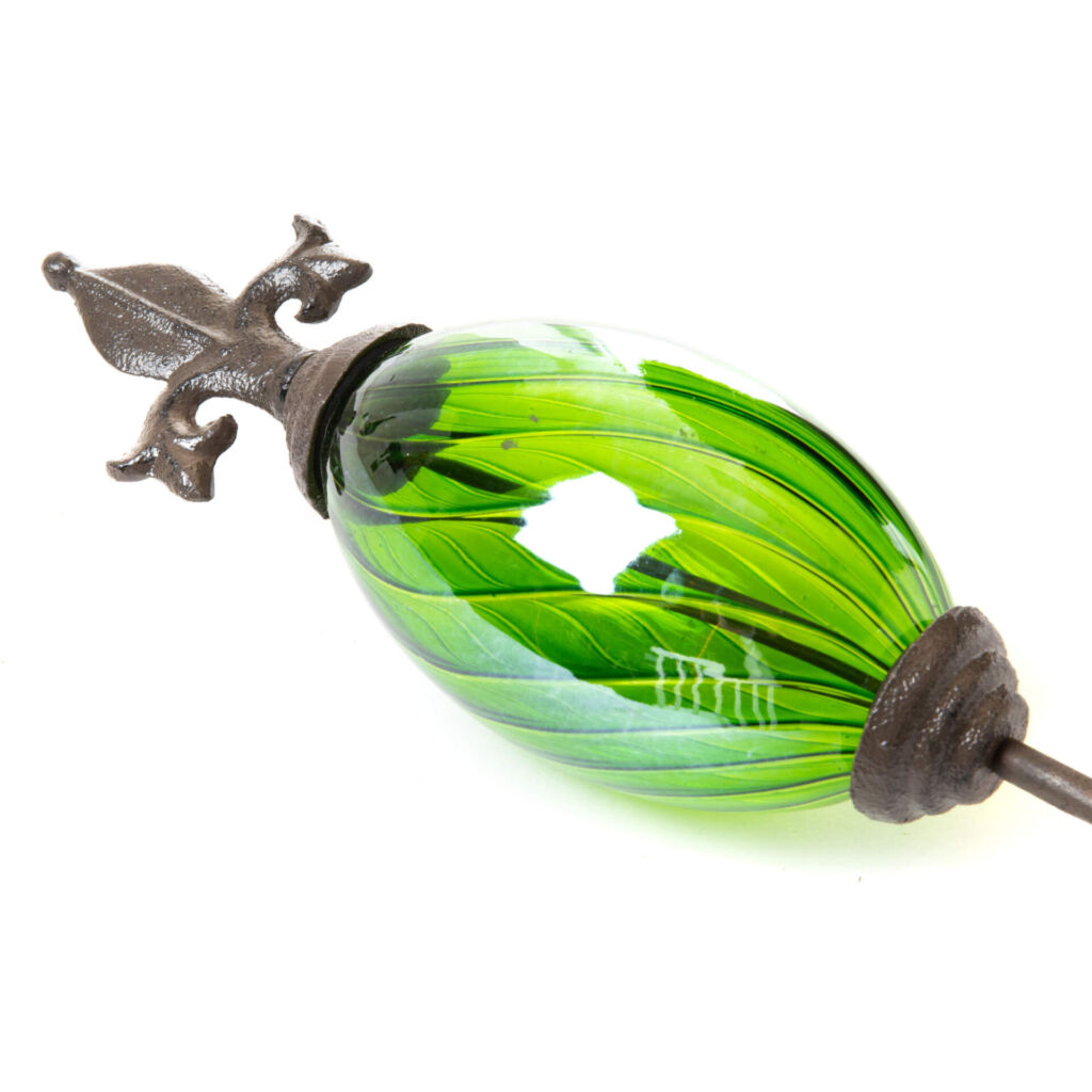 TUTEUR BOULE ROSACE VERTE EN VERRE ET DECOR 10 X 107 CM - Photo N°3