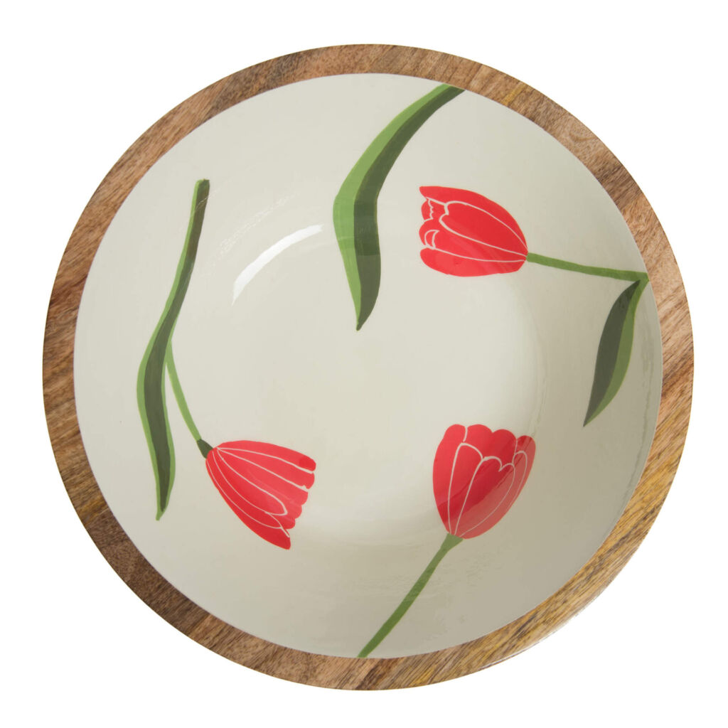 SALADIER GRETA BOIS DE MANGUIER ET DECOR TULIPE 35 X 12 CM - Photo N°2