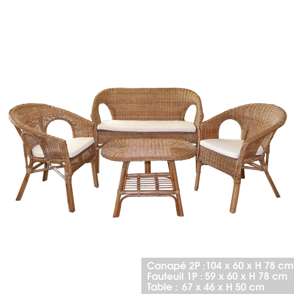 SALON JARDIN COMPLET ROTIN SIENNA 2 FAUTEUILS 1 TABLE 1 CANAPE - Photo N°1