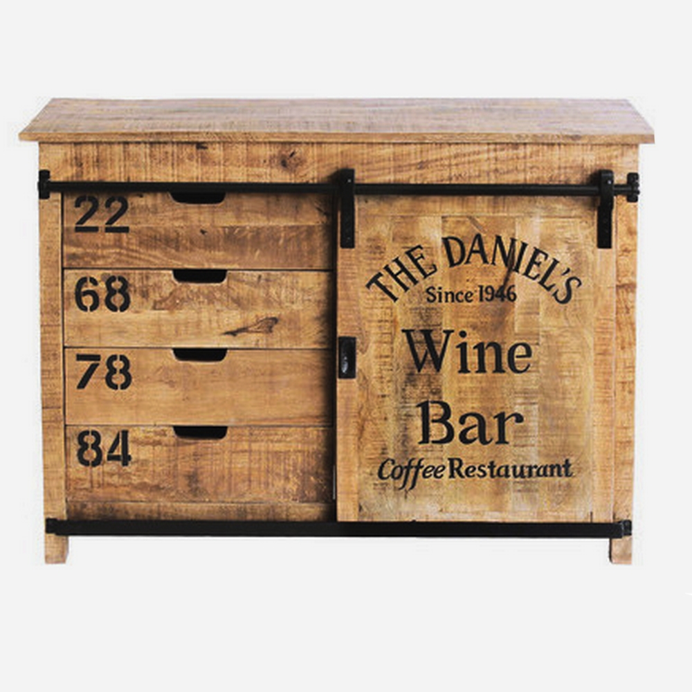 DRESSOIR BAS DUBLIN MANGUIER ET METAL 1 PORTE  4 TIROIRS 116 X 40.5 X 85.5 CM - Photo N°3