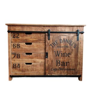 DRESSOIR BAS DUBLIN MANGUIER ET METAL 1 PORTE  4 TIROIRS 116 X 40.5 X 85.5 CM