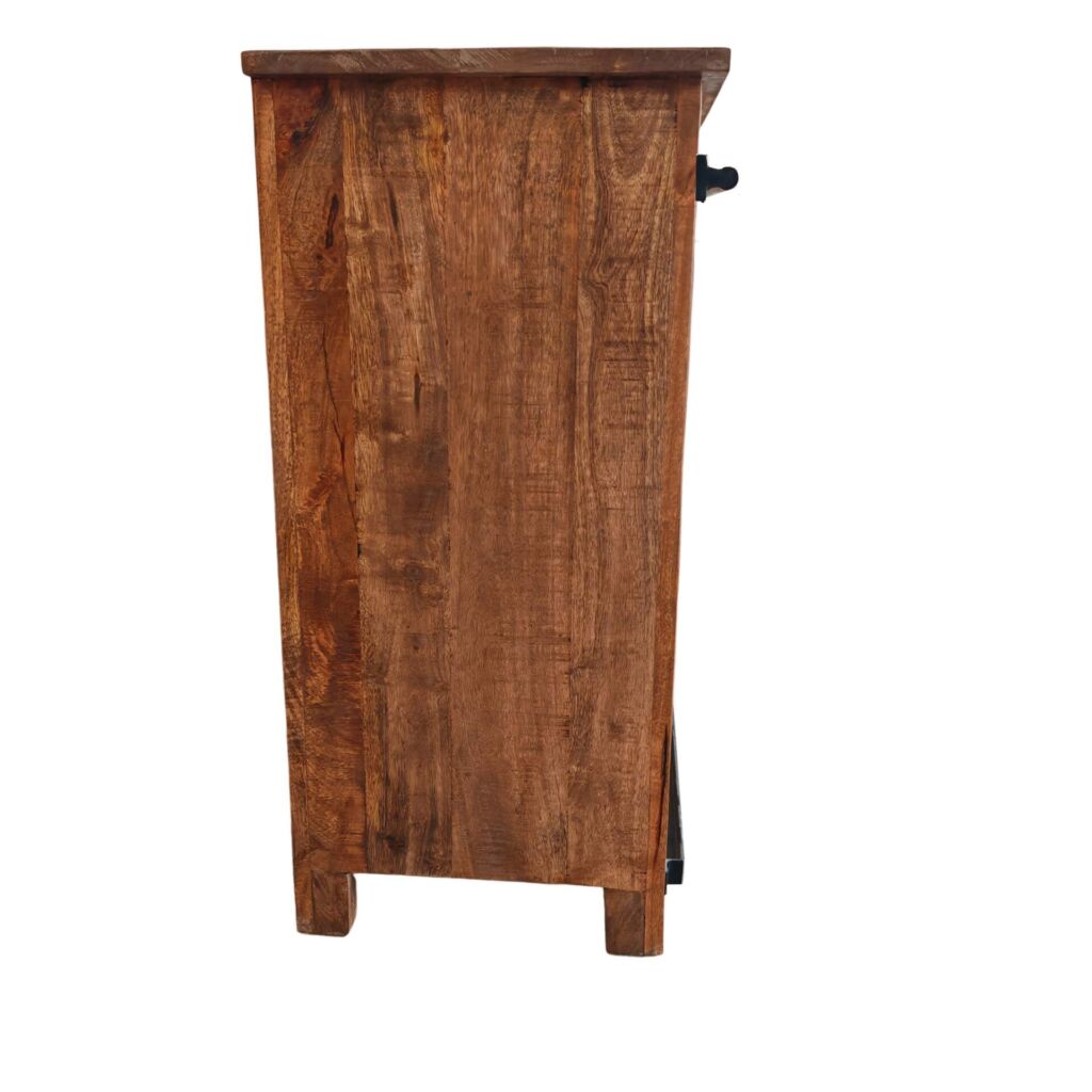 DRESSOIR BAS DUBLIN MANGUIER ET METAL 1 PORTE  4 TIROIRS 116 X 40.5 X 85.5 CM - Photo N°5