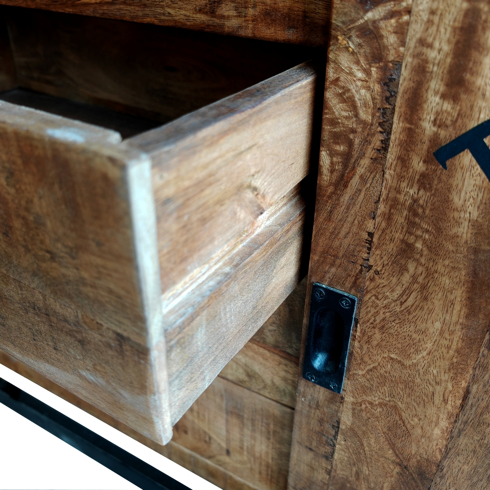 DRESSOIR BAS DUBLIN MANGUIER ET METAL 1 PORTE  4 TIROIRS 116 X 40.5 X 85.5 CM - Photo N°4