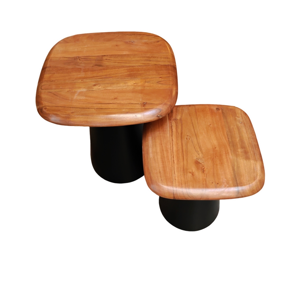 SET DE 2 TABLES BASSES EN ACACIA ET METAL NOIR 48 X 43 X 48 - 38 X 38 X 38 CM - Photo N°5