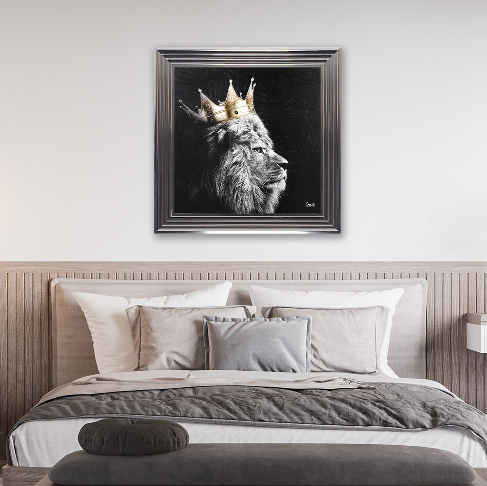 LION ROYAL ENCADRE LIQUID ART ET STRASS 76 X 76 CM - Photo N°3