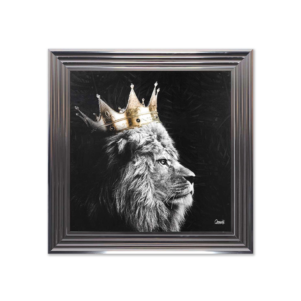 LION ROYAL ENCADRE LIQUID ART ET STRASS 76 X 76 CM - Photo N°1