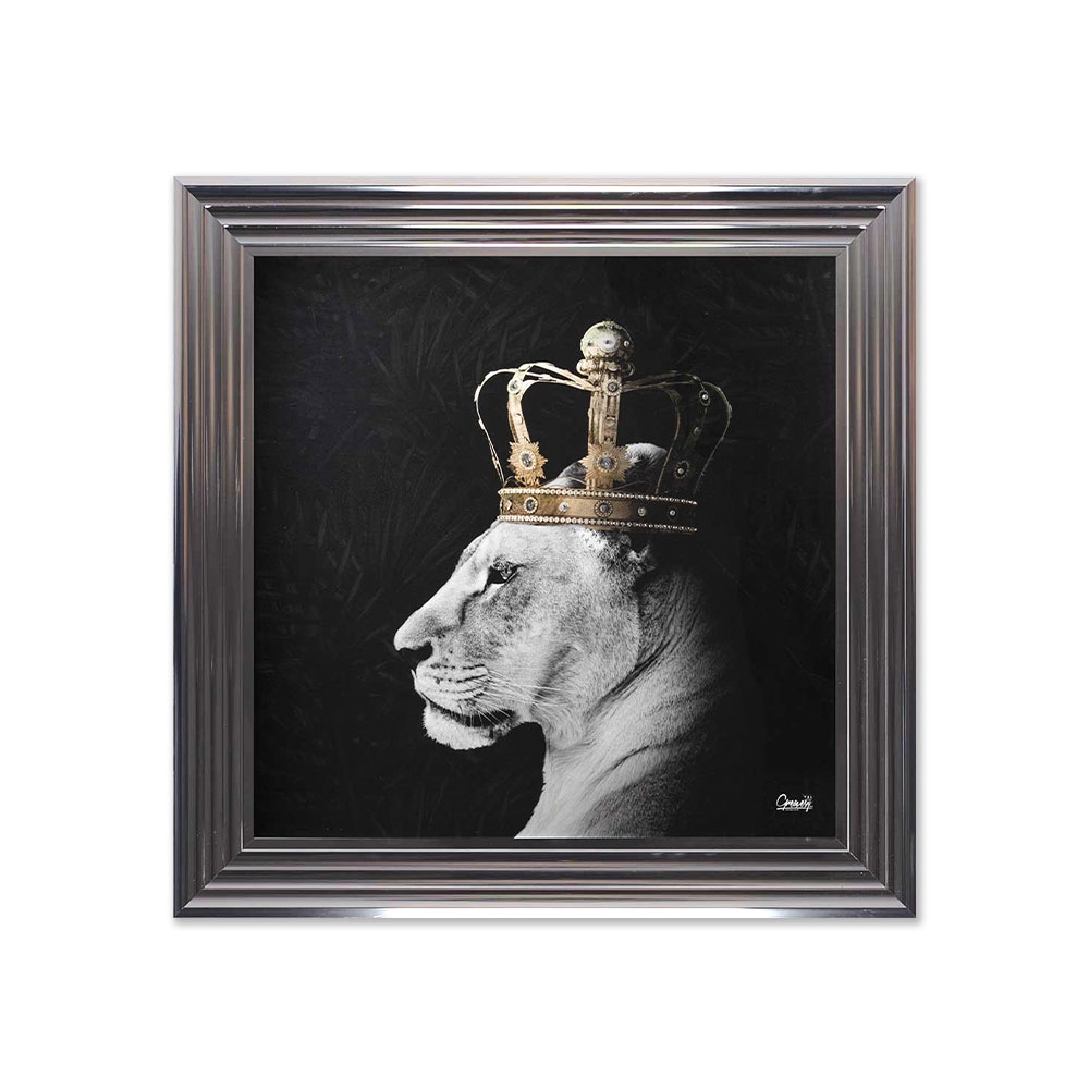 LIONNE ROYALE ENCADRE LIQUID ART ET STRASS 76 X 76 CM - Photo N°1