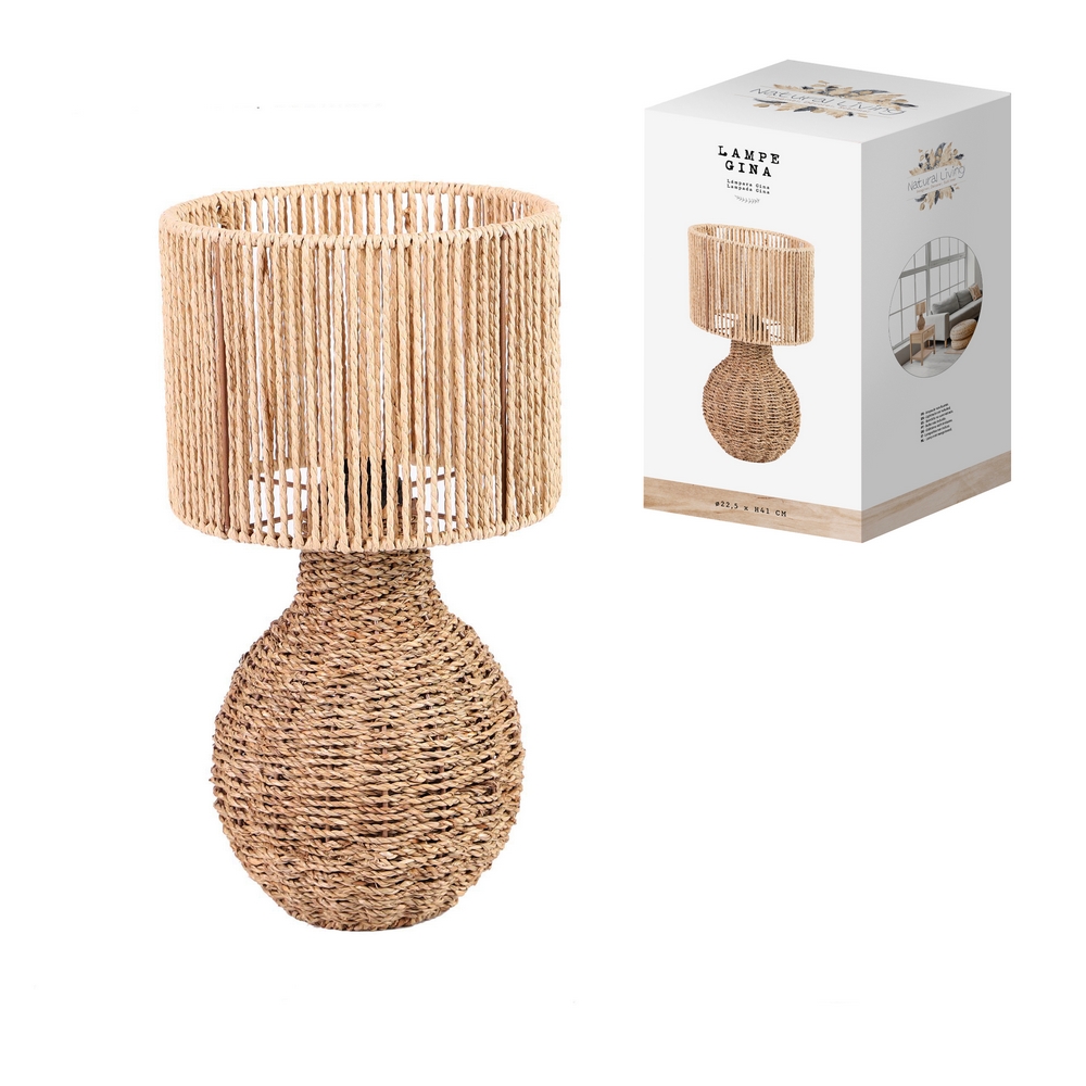 LAMPE A POSER GINA PIED ET ABAT-JOUR EN CORDE AJOUREE 23 X 41 CM - Photo N°1