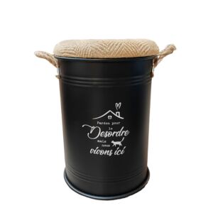 CAISSE BIDON DE RANGEMENT METAL NOIR PARDON POUR LE DESORDRE  34 x 50 x 34 cm