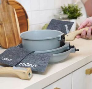 BATTERIE DE CUISINE AMOVIBLE 7 PIECES GRIS PERLE