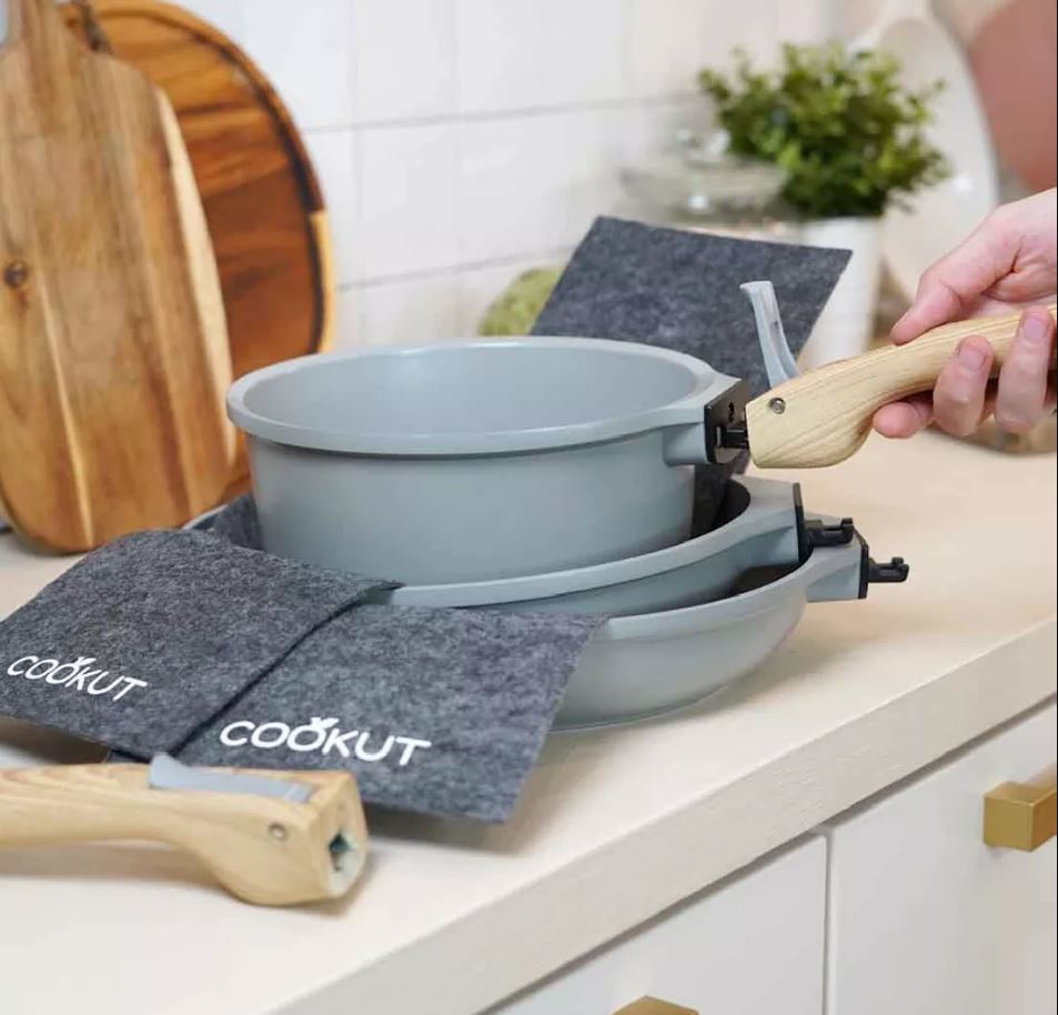 BATTERIE DE CUISINE AMOVIBLE 7 PIECES GRIS PERLE - Photo N°1