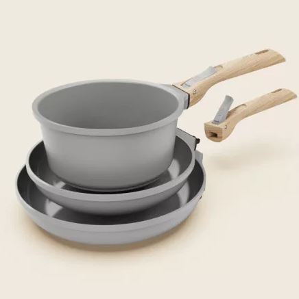 BATTERIE DE CUISINE AMOVIBLE 7 PIECES GRIS PERLE - Photo N°2