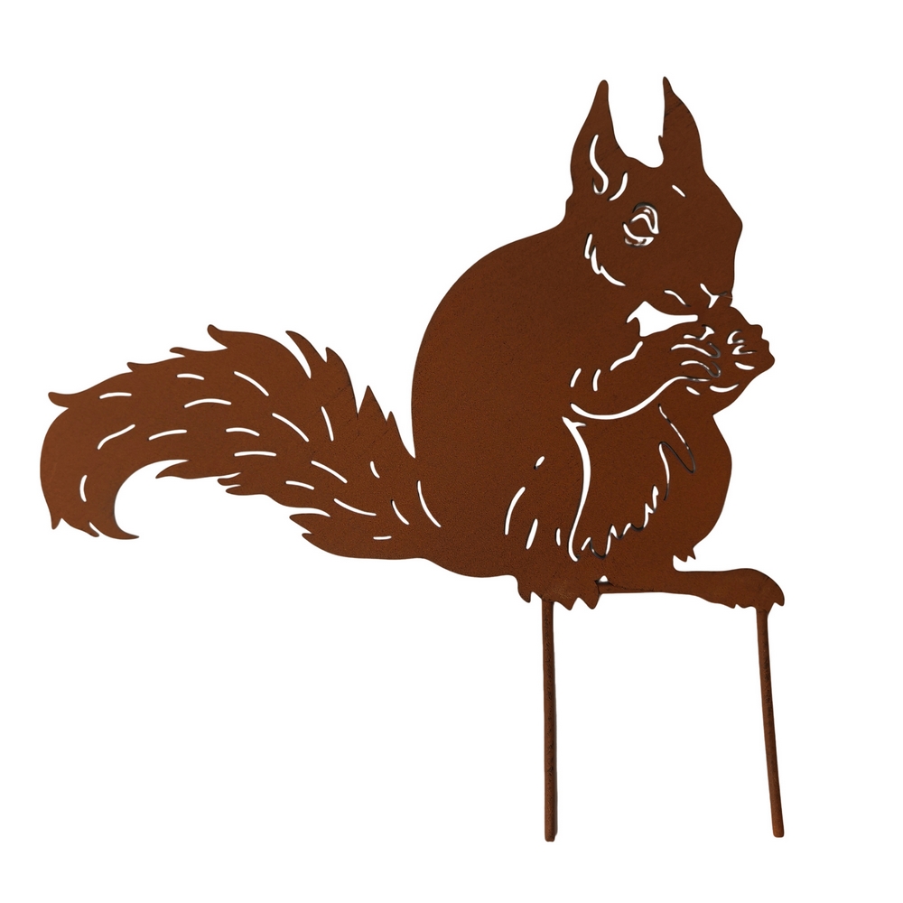 PIQUE DE JARDIN DECOR ECUREUIL METAL ROUILLE 30 X 30.5 CM - Photo N°1
